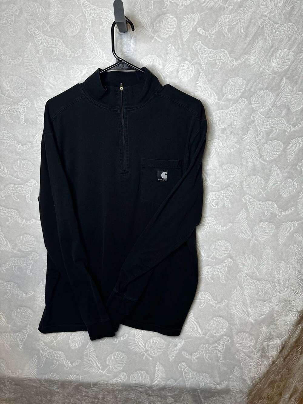 Carhartt Men's Black Quarter Zip Mock Neck Long Sleeve Shirt Size L